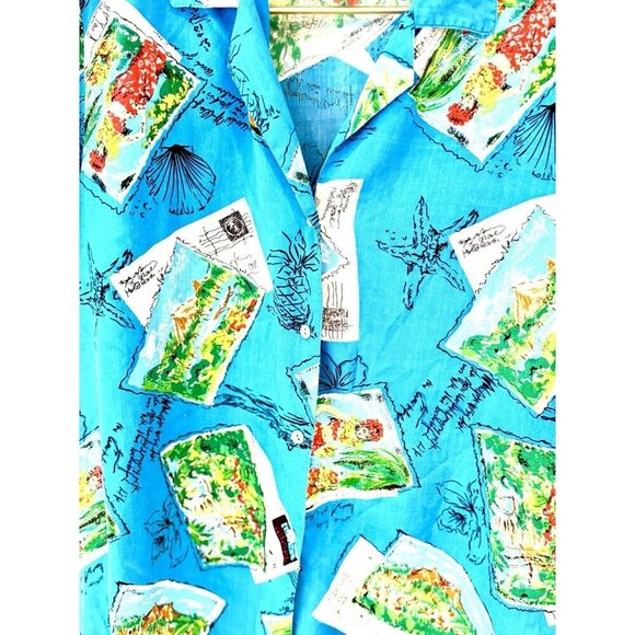 Vintage CLIO Hawaiian Blue Shirt Silk Medium - Picture 3 of 10